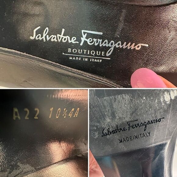 VTG 90 Salvatore Ferragamo Boutique Black Leather Loafers Bow Stitch 10.5A Italy - Picture 9 of 13